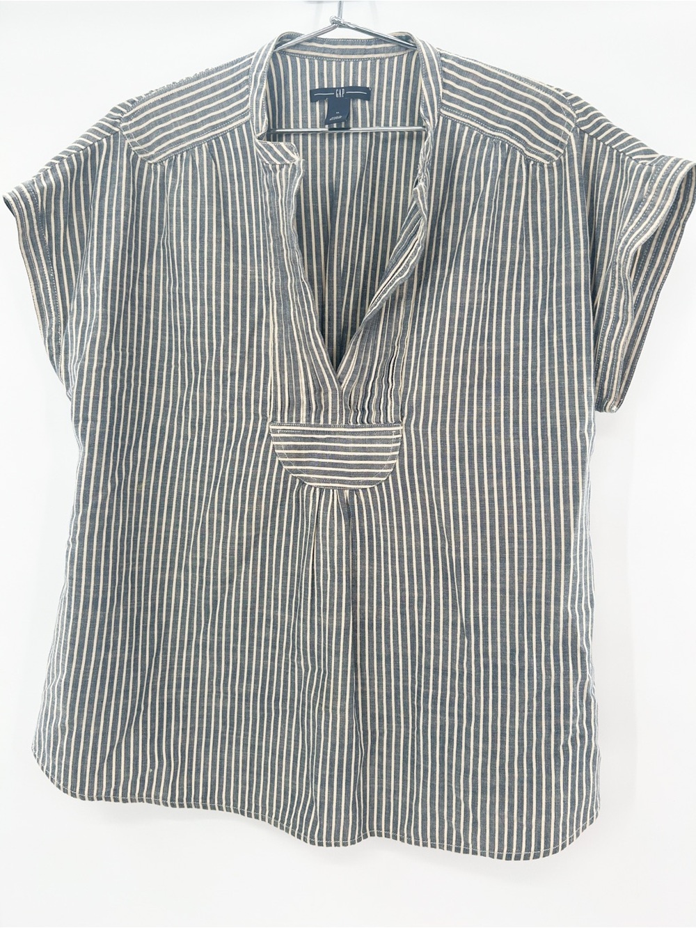 Gap Pintuck Ticking Striped Top Short Sleeve Neutral Laid Back Preppy Cotton XL